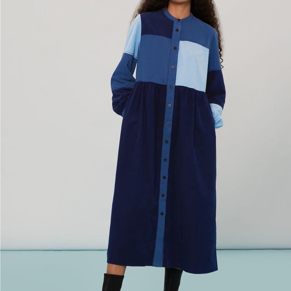 Whistles Patchwork Button Up Dress, Corduroy